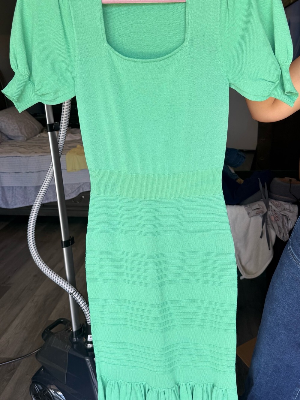 eva mendes for New York & Company Mint Green Puff-Sleeve Midi Dress